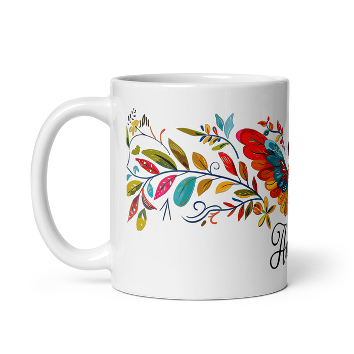 Tasse à café exclusive avec nom d'ange, tasse à café pour le travail à domicile, la fierté mexicaine et espagnole, tasse cadeau, calligraphie unique, blanche et brillante | A8