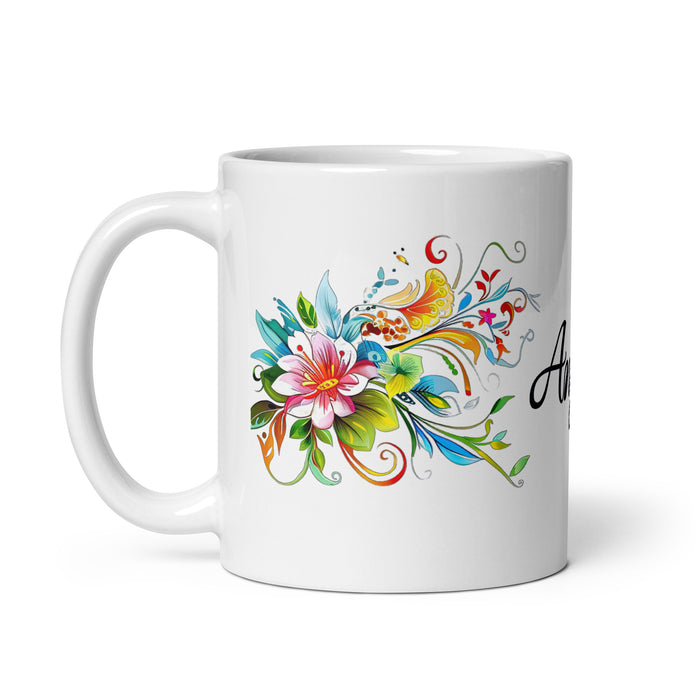 Taza de café exclusiva con nombre de Ángela, obra de arte para el hogar, la oficina, el trabajo, regalo de orgullo mexicano español, taza blanca brillante con caligrafía única en su tipo | Á4