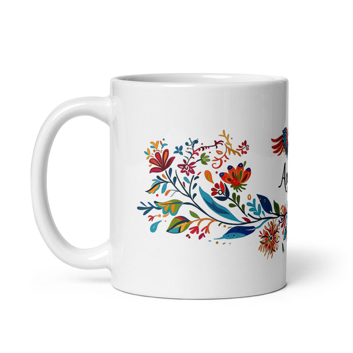 Tasse à café exclusive avec nom d'Ángela, tasse à café pour le travail à domicile, la fierté espagnole mexicaine, tasse cadeau, calligraphie unique, tasse blanche brillante | Á9