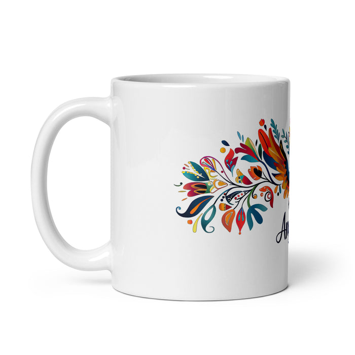 Tasse à café exclusive avec nom d'Ángela, tasse à café pour le travail à domicile, tasse cadeau de fierté espagnole mexicaine, tasse blanche brillante avec calligraphie unique en son genre | Á14