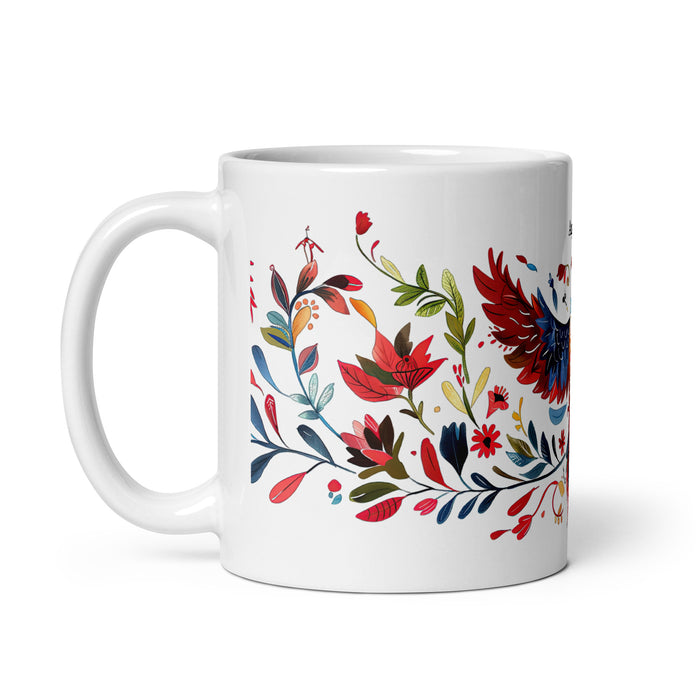 Tasse à café exclusive avec nom d'Angélica, tasse à café pour le travail à domicile, la fierté mexicaine et espagnole, tasse cadeau, calligraphie unique, tasse blanche brillante | A5