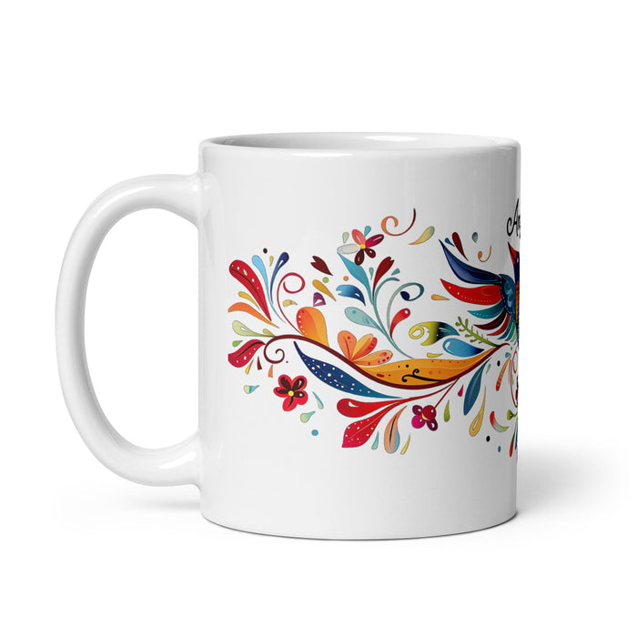 Tasse à café avec nom exclusif Angelina, tasse à café pour le travail à domicile, le bureau, la fierté mexicaine et espagnole, tasse cadeau, calligraphie unique, tasse blanche brillante | A1