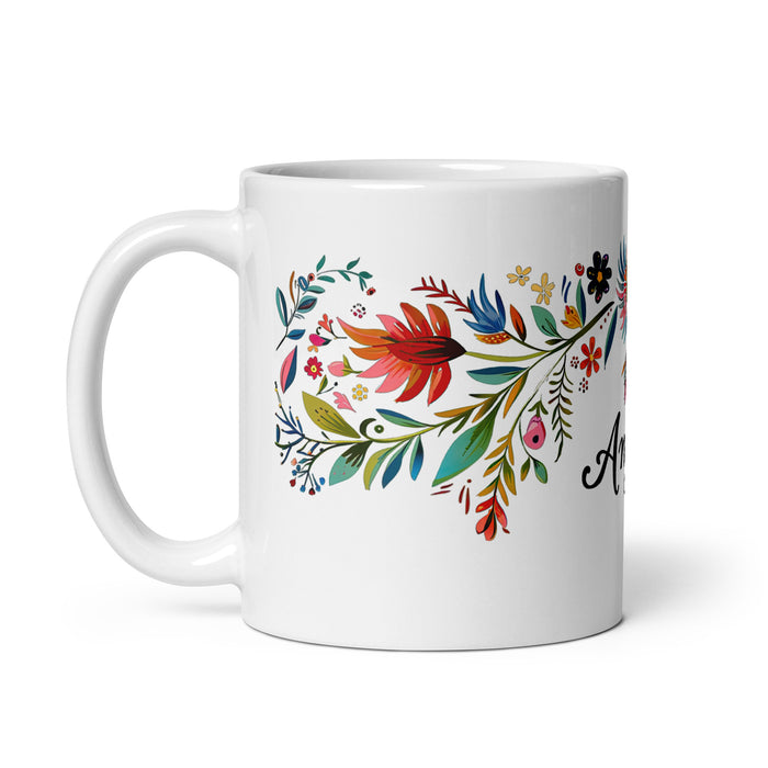 Taza de café exclusiva con nombre de Ángela, obra de arte para el hogar, la oficina, el trabajo, regalo de orgullo mexicano español, taza blanca brillante con caligrafía única en su tipo | Á35