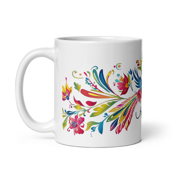 Tasse à café avec nom exclusif Angelina, tasse à café pour le travail à domicile, la fierté mexicaine et espagnole, tasse à calligraphie unique, blanche et brillante | A12