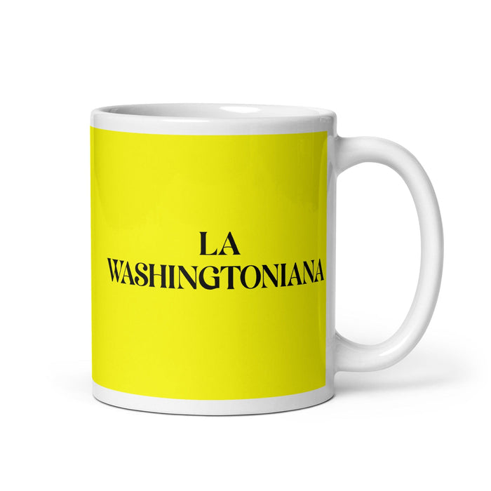 La Washingtoniana The Washingtonian (DC) Taza de café divertida para el trabajo en casa o en la oficina Regalo de orgullo mexicano español Taza blanca brillante Taza con tarjeta amarilla