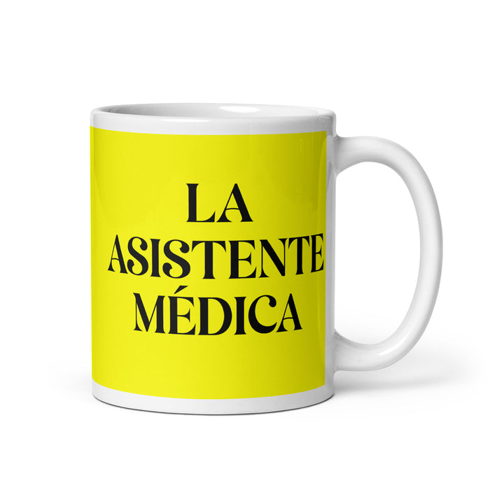 La Asistente Médica The Medical Assistant Funny Home Office Work Coffee Mug Mexican Spanish Pride Gift White Glossy Cup Yellow Card Mug