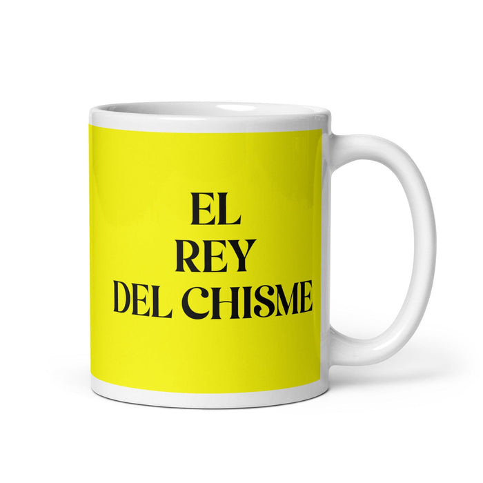 El Rey Del Chisme La Reine des Potins / Le Roi des Potins Tasse à café amusante pour le travail à domicile ou au bureau Cadeau de fierté mexicaine espagnole Tasse blanche brillante Tasse en carte jaune