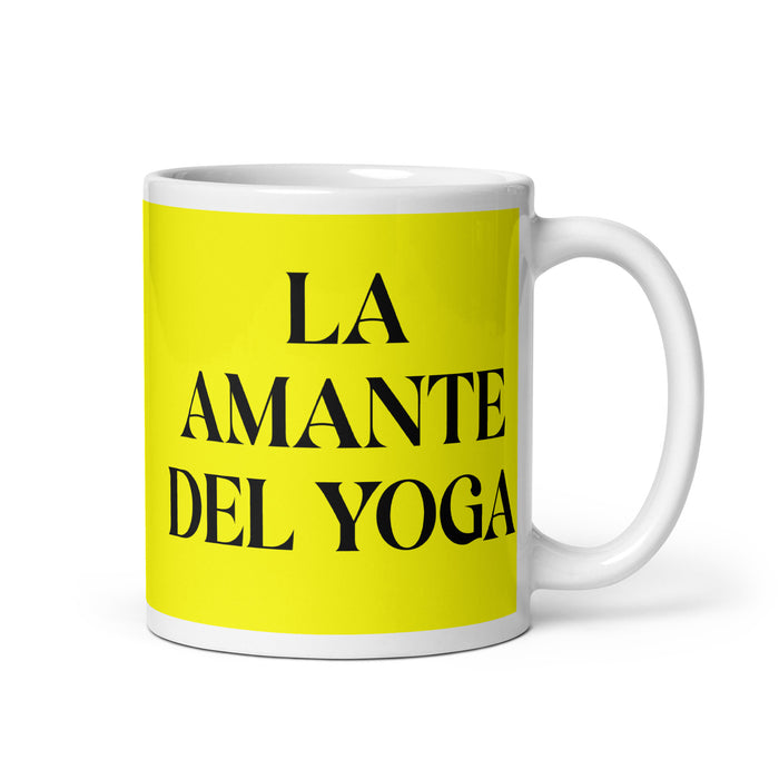 La Amante Del Yoga The Yoga Lover Funny Home Office Work Coffee Mug Mexican Spanish Pride Gift White Glossy Cup Yellow Card Mug