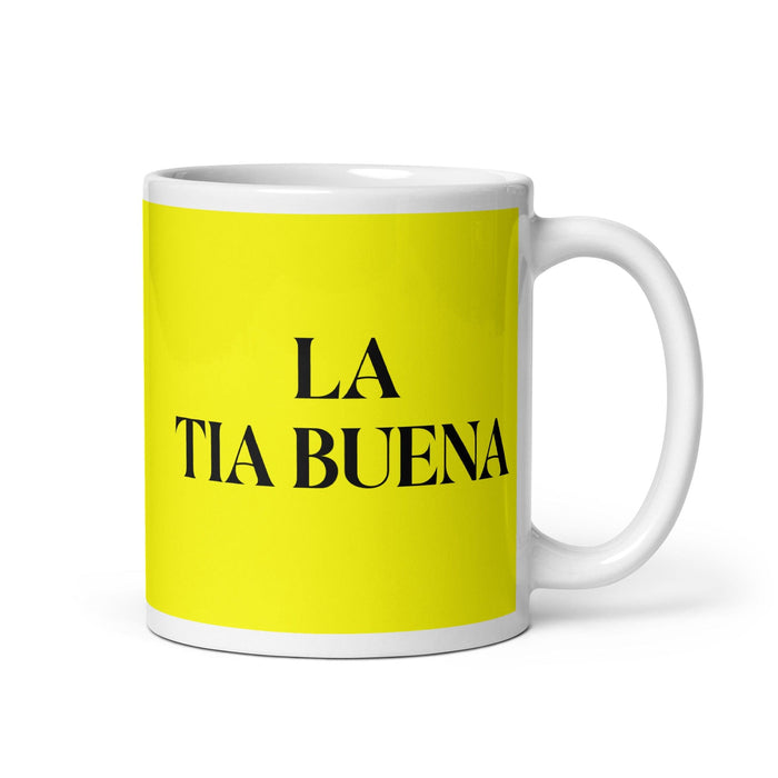 La Tia Buena La Bonne Tante/Oncle Drôle Tasse À Café De Travail À Domicile Cadeau De Fierté Espagnole Mexicaine Tasse Blanche Brillante Tasse En Carte Jaune