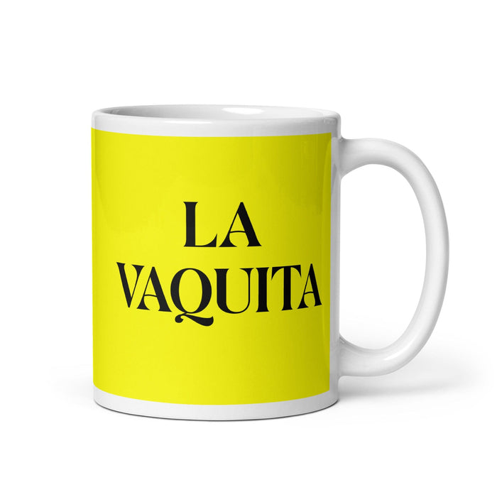 La Vaquita The Little Cow Funny Home Office Work Coffee Mug Mexican Spanish Pride Gift White Glossy Cup Yellow Card Mug