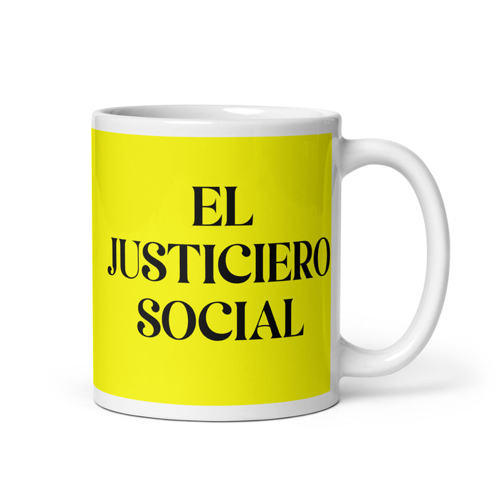 El Justiciero Social The Social Justice Advocate Funny Home Office Work Coffee Mug Mexican Spanish Pride Gift White Glossy Cup Yellow Card Mug