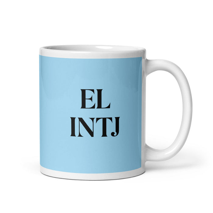 Lustige Kaffeetasse mit Aufschrift „El INTJ The Mastermind“ aus der MBTI-Persönlichkeit für Zuhause, Büro und Arbeit, mexikanisches spanisches Pride-Geschenk, weiße, glänzende Tasse, himmelblaue Kartentasse