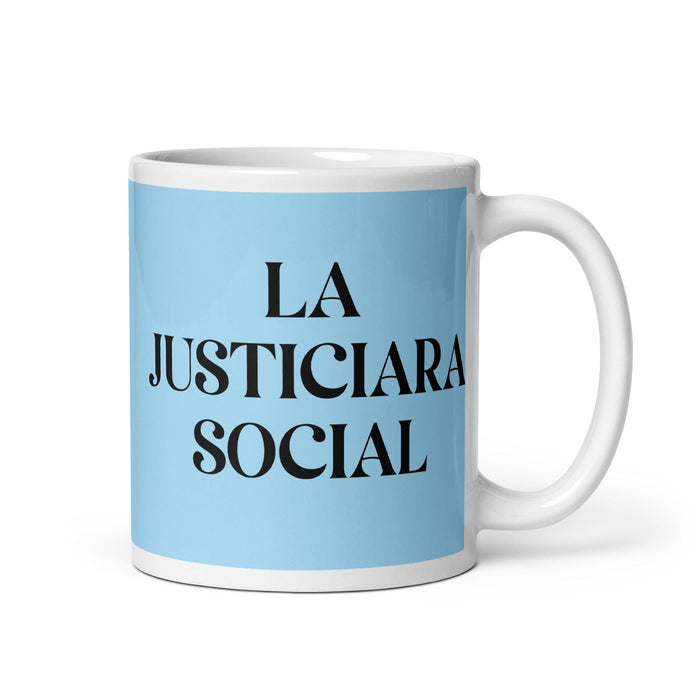 La Justiciara Social The Social Justice Advocate Funny Home Office Work Coffee Mug Mexican Spanish Pride Gift White Glossy Cup Sky Blue Card Mug