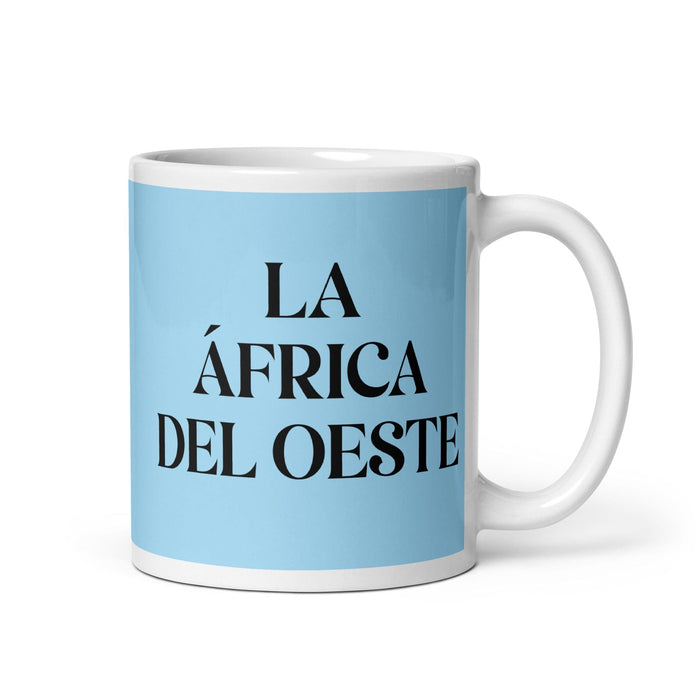 La África Del Oeste La tasse à café amusante pour le travail à domicile et au bureau en Afrique de l'Ouest Cadeau de fierté mexicaine espagnole Tasse blanche brillante Carte bleu ciel