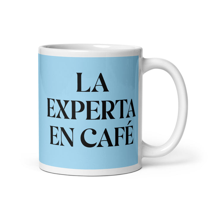 La Experta En Café The Coffee Expert Funny Home Office Work Coffee Mug Mexican Spanish Pride Gift White Glossy Cup Sky Blue Card Mug