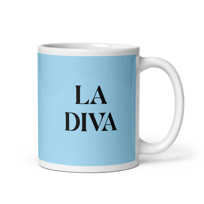 La Diva The Diva Funny Home Office Work Coffee Mug Mexican Spanish Pride Gift White Glossy Cup Sky Blue Card Mug