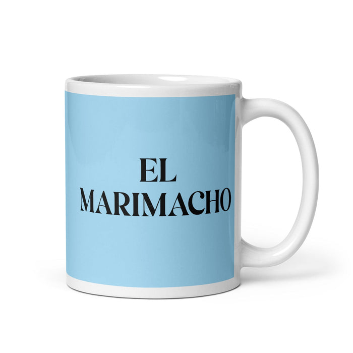 El Marimacho The Tomboy Tasse à café amusante pour le travail à domicile ou au bureau Cadeau de fierté mexicaine espagnole Tasse blanche brillante Carte bleu ciel