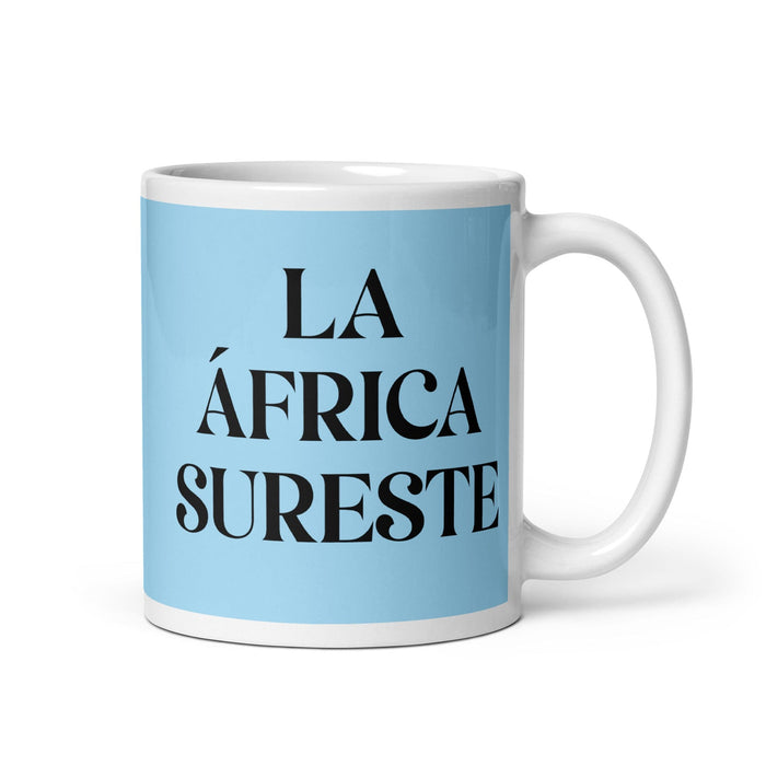 La África Sureste, die südostafrikanische lustige Kaffeetasse für Zuhause, Büro und Arbeit, mexikanisches spanisches Stolzgeschenk, weiße glänzende Tasse, himmelblaue Kartentasse