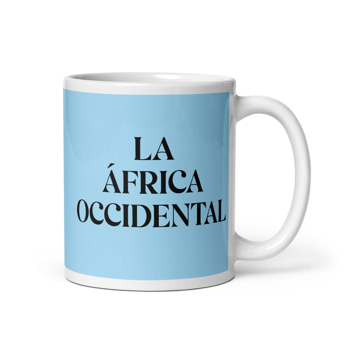 La África Occidental, die westafrikanische, lustige Kaffeetasse für Zuhause, Büro und Arbeit, mexikanisches spanisches Pride-Geschenk, weiße, glänzende Tasse, himmelblaue Kartentasse