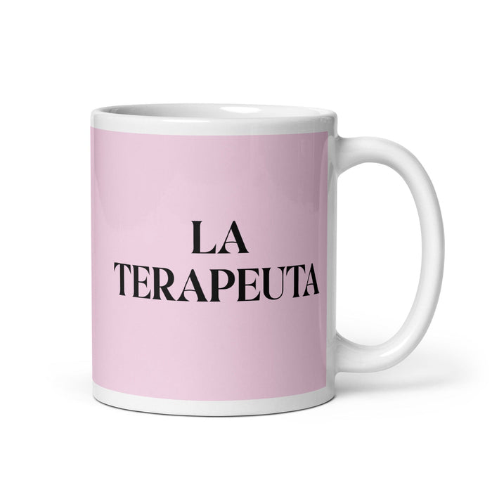 La Terapeuta The Therapist Funny Home Office Work Coffee Mug Mexican Spanish Pride Gift White Glossy Cup Light Pink Card Mug