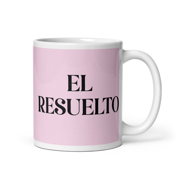 El Resuelto The determined One Tasse à café amusante pour le travail à domicile ou au bureau Cadeau de fierté mexicaine espagnole Tasse blanche brillante Carte rose clair