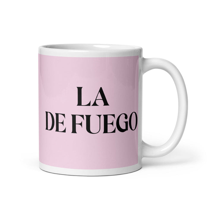 La De Fuego Das Feuerzeichen Lustige Kaffeetasse für Zuhause, Büro, Arbeit, mexikanisches spanisches Pride-Geschenk, weiße glänzende Tasse, hellrosa Kartentasse