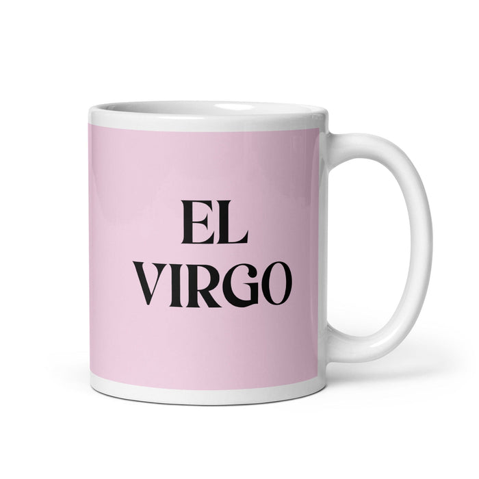 Lustige Kaffeetasse mit Aufschrift „El Virgo The Virgo“, für Zuhause, Büro, Arbeit, mexikanisches spanisches Pride-Geschenk, weiße glänzende Tasse, hellrosa Kartentasse