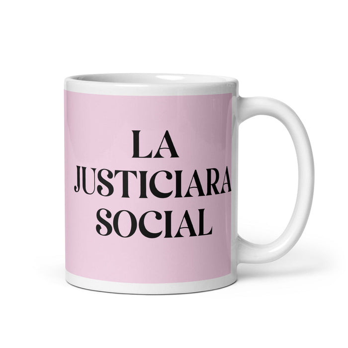 La Justiciara Social The Social Justice Advocate Funny Home Office Work Coffee Mug Mexican Spanish Pride Gift White Glossy Cup Light Pink Card Mug