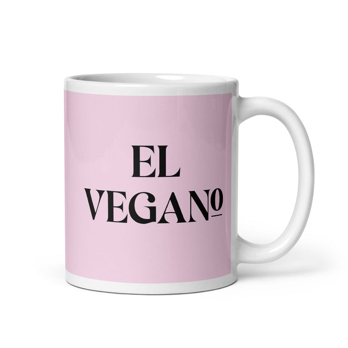 El Vegano, der Veganer, lustige Kaffeetasse für Zuhause, Büro, Arbeit, mexikanisches spanisches Pride-Geschenk, weiße glänzende Tasse, hellrosa Kartentasse