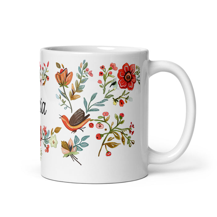 Tazza da caffè con nome esclusivo Alicia, tazza da regalo con orgoglio spagnolo messicano, calligrafia unica, tazza bianca lucida | A28