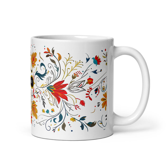 Tasse à café exclusive Amador avec nom, pour la maison, le bureau, le travail, la fierté mexicaine et espagnole, cadeau unique en son genre, calligraphie, blanche et brillante | A15