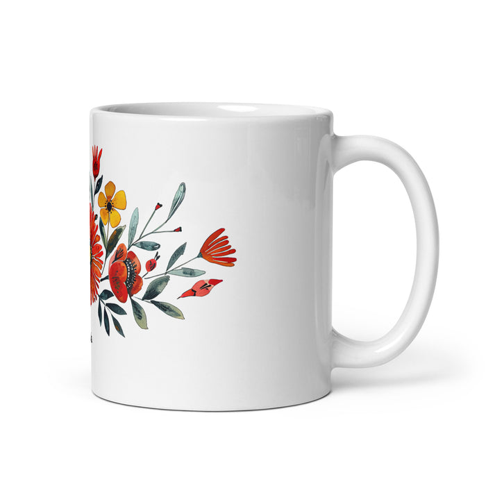 Tasse à café exclusive Amaia avec nom, pour la maison, le bureau, le travail, la fierté mexicaine et espagnole, cadeau unique en son genre, calligraphie, blanc brillant | A3