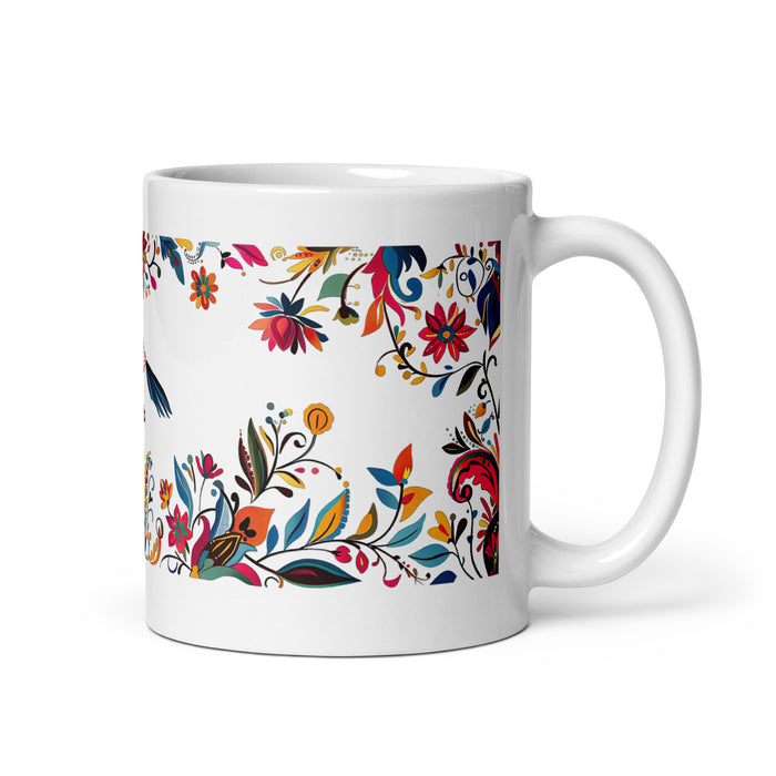 Tasse à café exclusive Amaia avec nom, pour la maison, le bureau, le travail, la fierté mexicaine et espagnole, cadeau unique en son genre, calligraphie, blanc brillant | A14