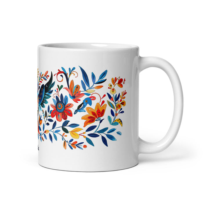 Taza de café exclusiva con nombre de Amaia, obra de arte para el hogar, la oficina, el trabajo, regalo de orgullo mexicano español, taza blanca brillante con caligrafía única en su tipo | A15