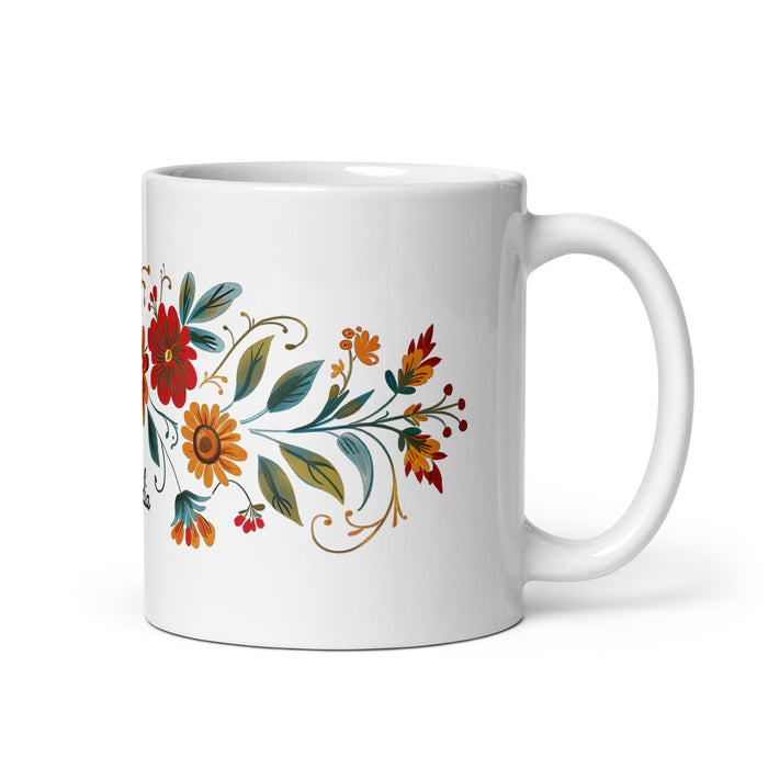 Taza de café exclusiva con nombre de Amalia, obra de arte para el hogar, la oficina, el trabajo, regalo de orgullo mexicano y español, taza blanca brillante con caligrafía única en su tipo | A14