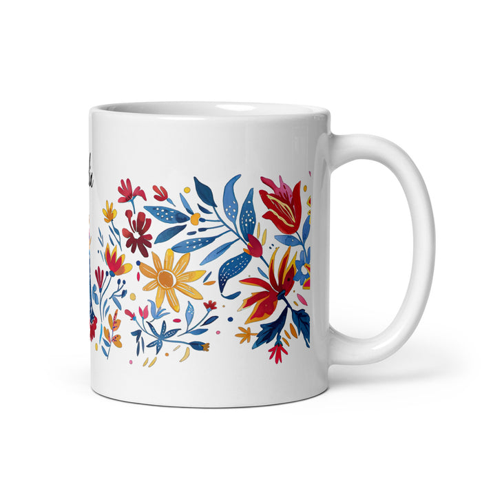 Tasse à café exclusive Amalia avec nom, pour la maison, le bureau, le travail, la fierté mexicaine et espagnole, cadeau unique en son genre, calligraphie, blanc brillant | A18