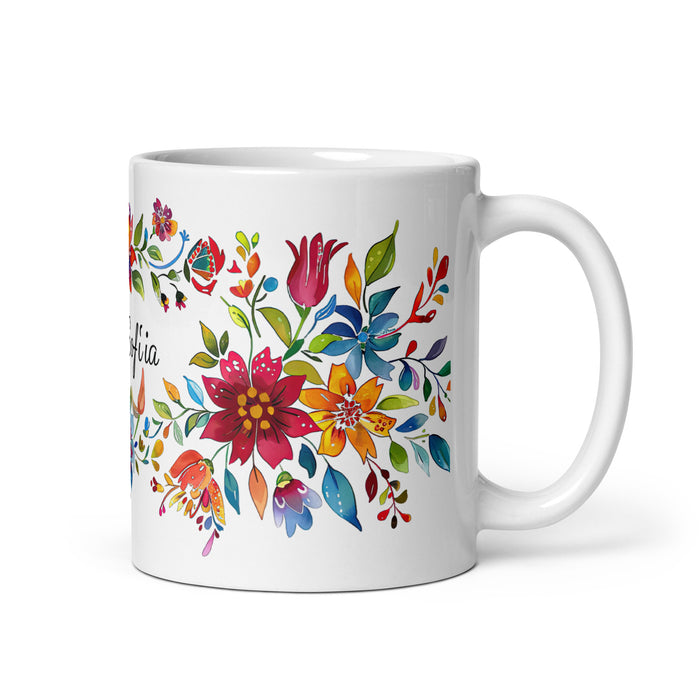 Ana Sofía Exklusives Namenskunstwerk, Kaffeetasse für Zuhause, Büro, Arbeit, mexikanischer und spanischer Stolz, Geschenktasse, einzigartige Kalligraphie, weiß glänzend, A1