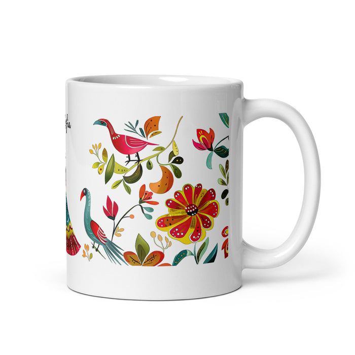 Tasse à café exclusive avec nom Ana Sofía, tasse à café pour le travail à domicile, la fierté espagnole mexicaine, tasse cadeau, calligraphie unique, tasse blanche brillante | A9