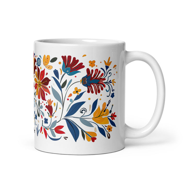 Tasse à café avec nom exclusif et motif de fierté mexicaine et espagnole, tasse à café blanche brillante et unique en son genre | A5