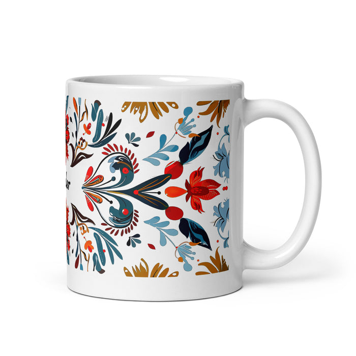 Tasse à café avec nom exclusif et motif de fierté mexicaine et espagnole, tasse à café blanche brillante et unique en son genre | A6