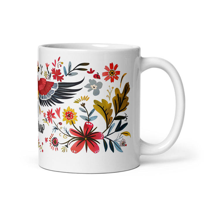 Taza de café exclusiva con nombre de Andrew, obra de arte para el hogar, la oficina, el trabajo, regalo de orgullo mexicano y español, taza blanca brillante con caligrafía única en su tipo | A3