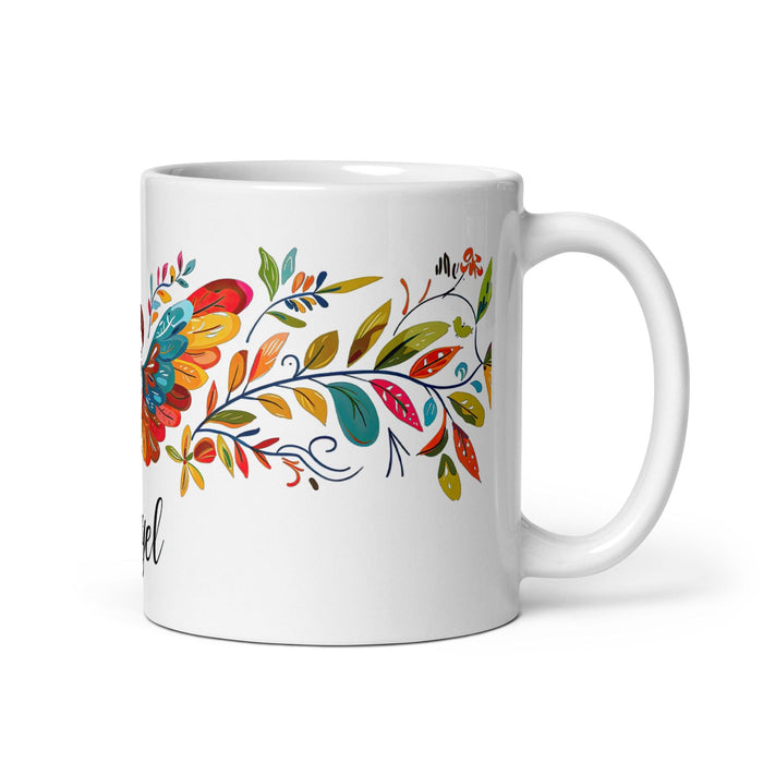 Angel Exklusives Namenskunstwerk Kaffeetasse für Zuhause, Büro, Arbeit, mexikanischer und spanischer Stolz, Geschenktasse, einzigartige Kalligraphie, weiß glänzende Tasse | A8