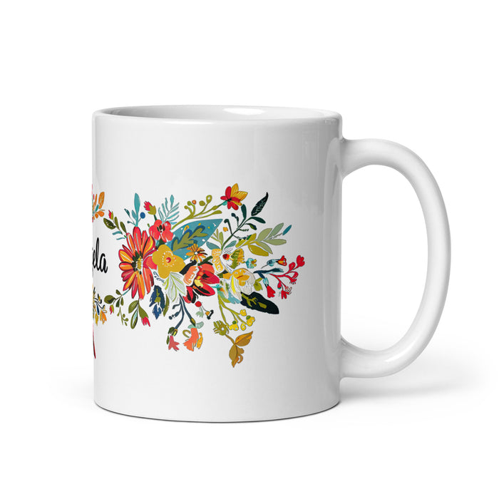 Taza de café exclusiva con nombre de Ángela, obra de arte para el hogar, la oficina, el trabajo, regalo de orgullo mexicano español, taza blanca brillante con caligrafía única en su tipo | Á3