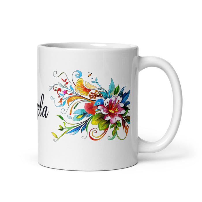 Tasse à café exclusive avec nom d'Ángela, tasse à café pour le travail à domicile, tasse cadeau de fierté espagnole mexicaine, tasse blanche brillante avec calligraphie unique en son genre | Á4