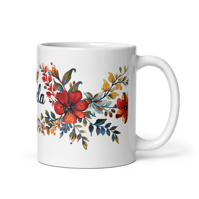 Tasse à café exclusive avec nom d'Ángela, tasse à café pour le travail à domicile, la fierté espagnole mexicaine, tasse cadeau, calligraphie unique, tasse blanche brillante | Á5