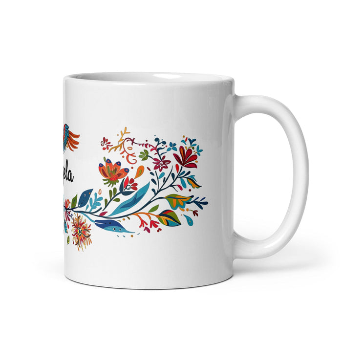 Taza de café exclusiva con nombre de Ángela, obra de arte para el hogar, la oficina, el trabajo, regalo de orgullo mexicano español, taza blanca brillante con caligrafía única en su tipo | Á9