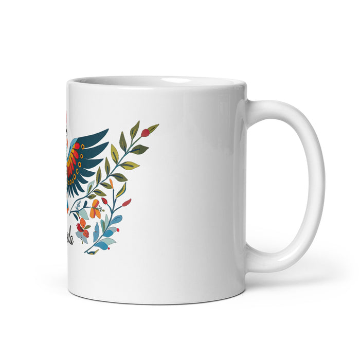 Ángela Exclusive Name Art Piece Home Office Work Coffee Mug Mexican Spanish Pride Gift Cup One-Of-A-Kind Calligraphy White Glossy Mug | Á23