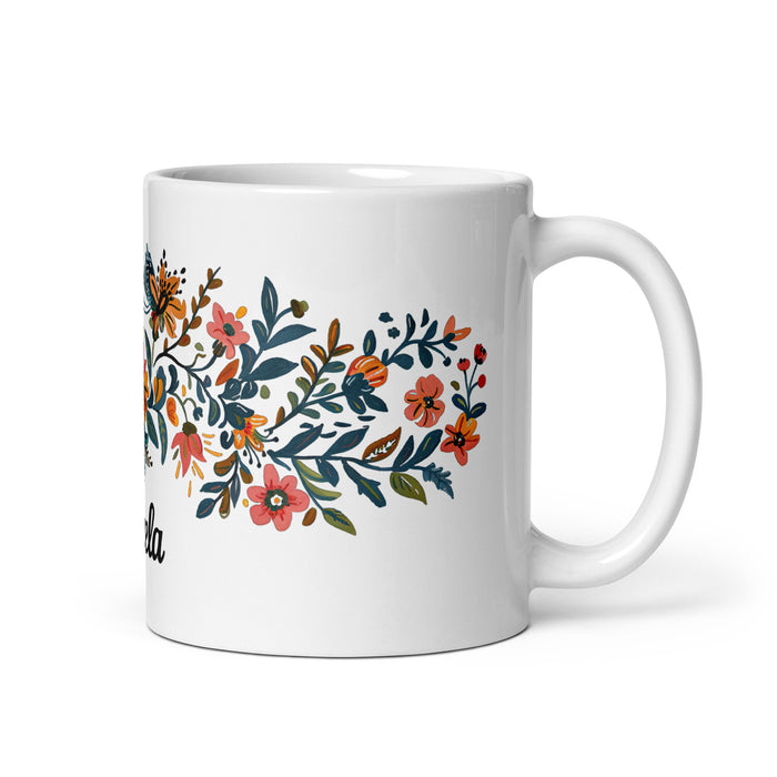 Tasse à café exclusive avec nom d'Ángela, tasse à café pour le travail à domicile, tasse cadeau de fierté espagnole mexicaine, tasse blanche brillante avec calligraphie unique en son genre | Á25