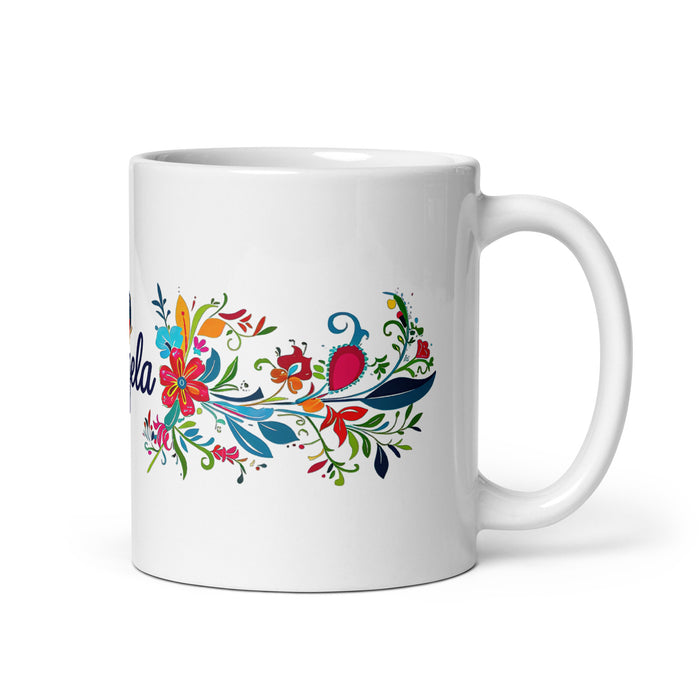 Tasse à café exclusive avec nom d'Ángela, tasse à café pour le travail à domicile, tasse cadeau de fierté espagnole mexicaine, tasse blanche brillante avec calligraphie unique en son genre | Á26