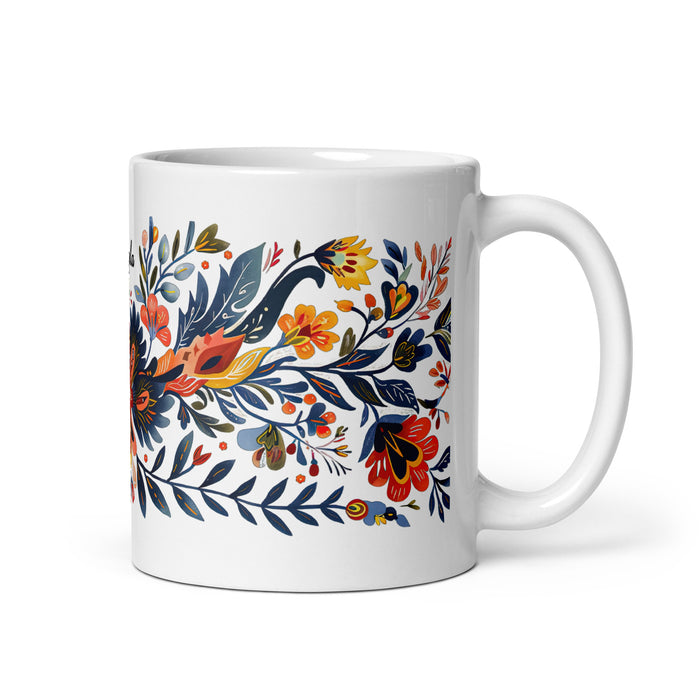 Tasse à café exclusive avec nom d'Ángela, tasse à café pour le travail à domicile, tasse cadeau de fierté espagnole mexicaine, tasse blanche brillante avec calligraphie unique en son genre | Á29